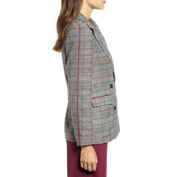 Chriselle Lim Collection Bianca Piped Houndstooth Blazer Grey Women's Small - Picture 5 of 10